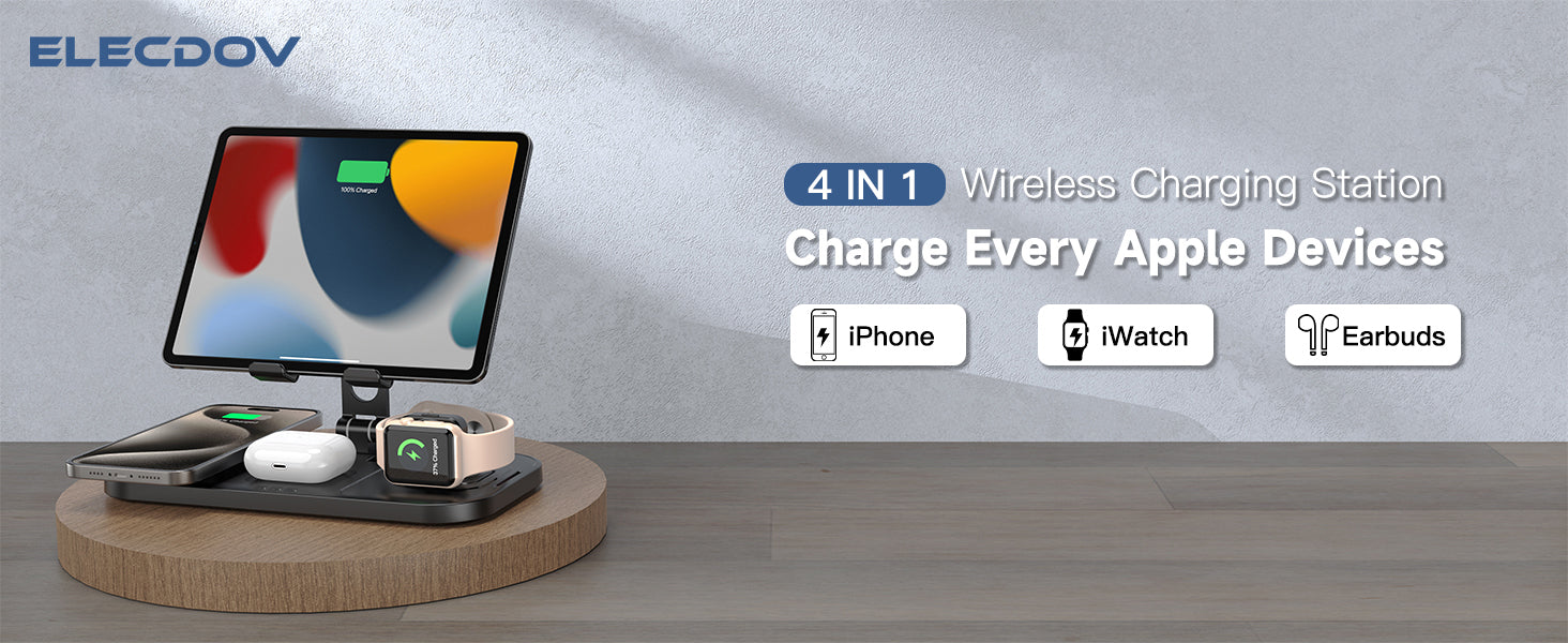 4-in-1 Wireless Charging Station with Tablet Stand