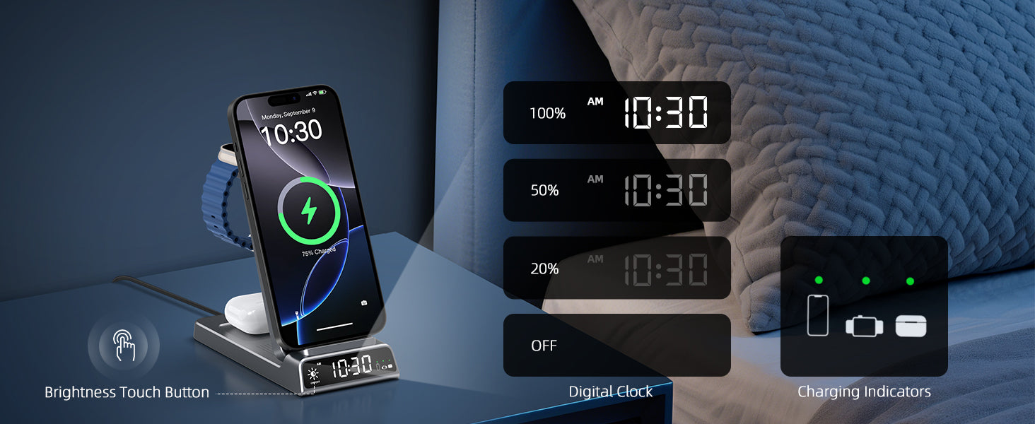 CE19A in Bedroom with Mood Lighting and Clock Display