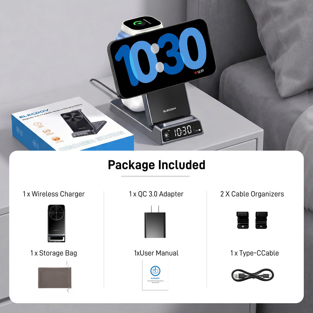 Elecdov CE19A 3 In 1 Magnetic Charging Station for Apple,Includes Charger Plug