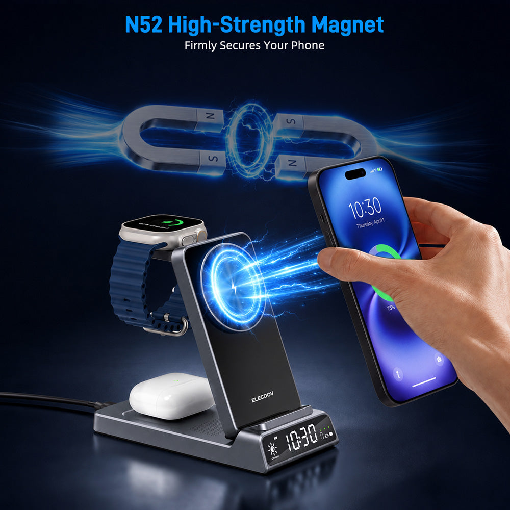 Elecdov CE19A 3 In 1 Magnetic Charging Station for Apple,Includes Charger Plug