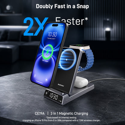Elecdov CE19A-CF 3 In 1 Magnetic Charging Station for Apple,Includes Charger Plug