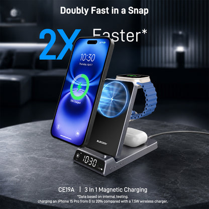 Elecdov CE19A 3 In 1 Magnetic Charging Station for Apple,Includes Charger Plug