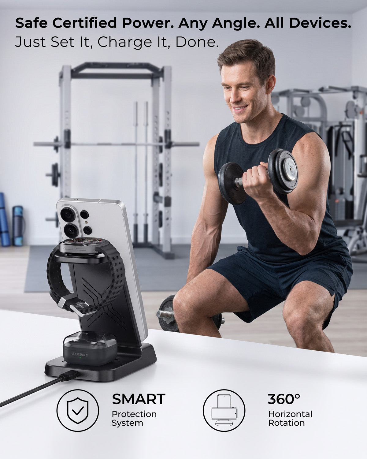 Elecdov C01 3 In 1 Magnetic Charging Station for Samsung,Includes Charger Plug