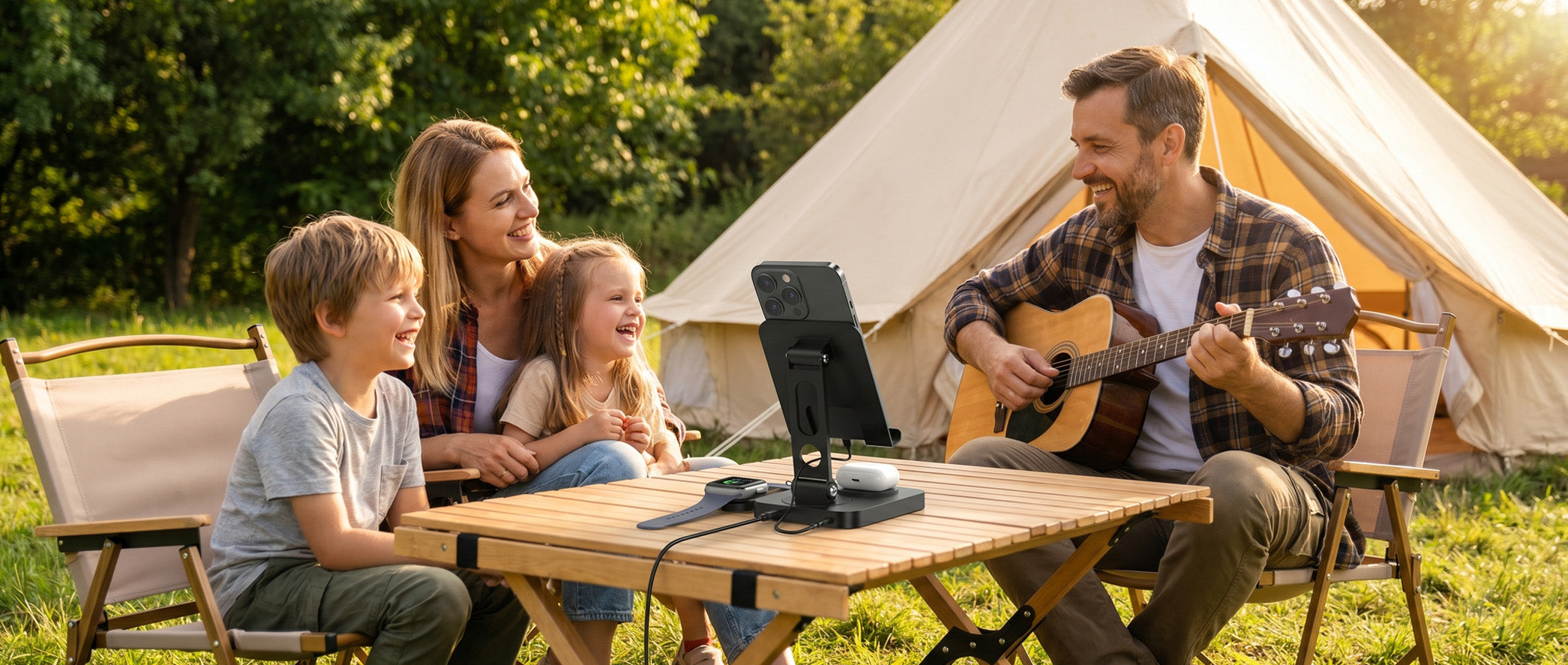 Outdoor charging with wireless power for travel and cord management