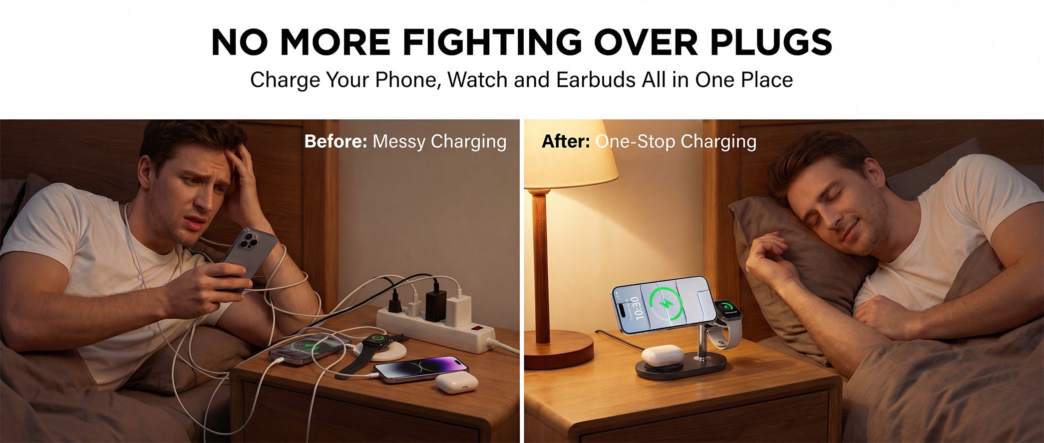 Bedroom nightstand with Elecdov wireless charging station eliminating visible cables