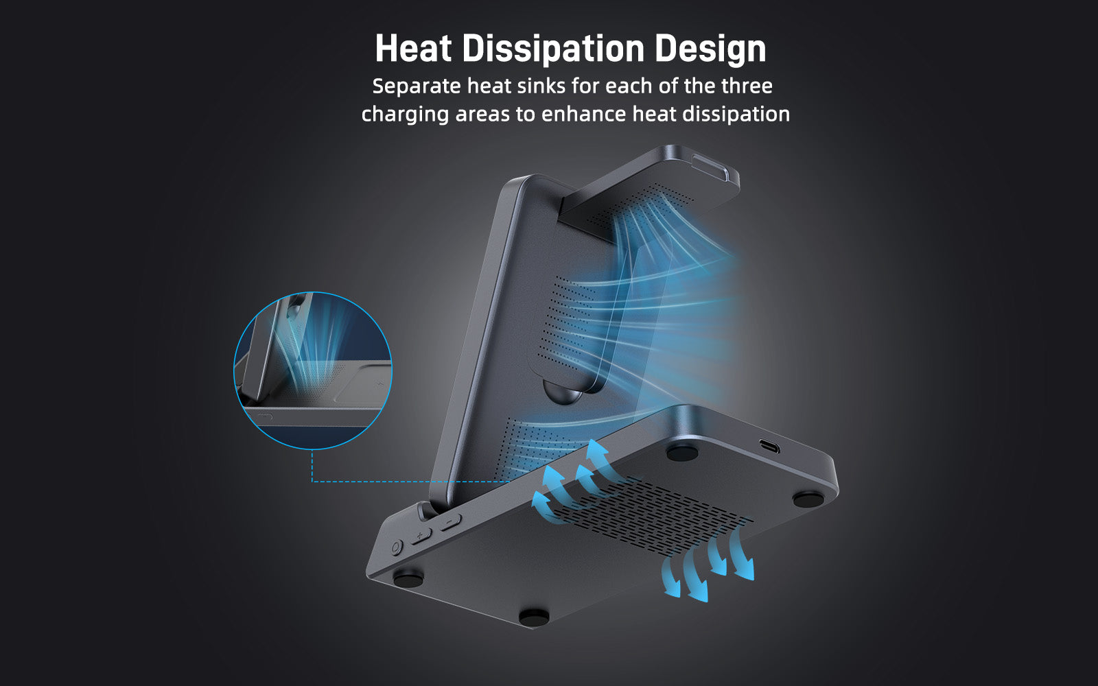 Elecdov charging station internal heat dissipation design with separate heat sinks and three isolated charging areas