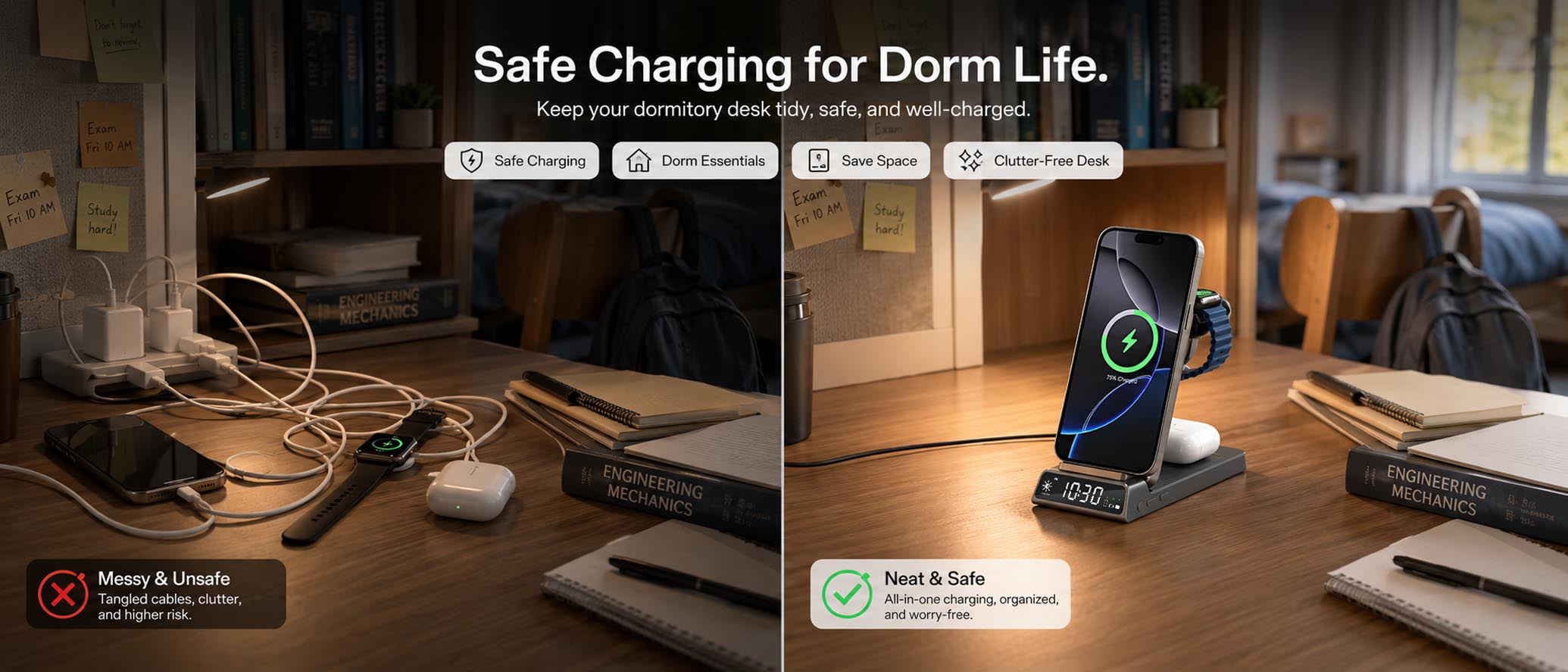 Multi-Device Charging Desk Organization