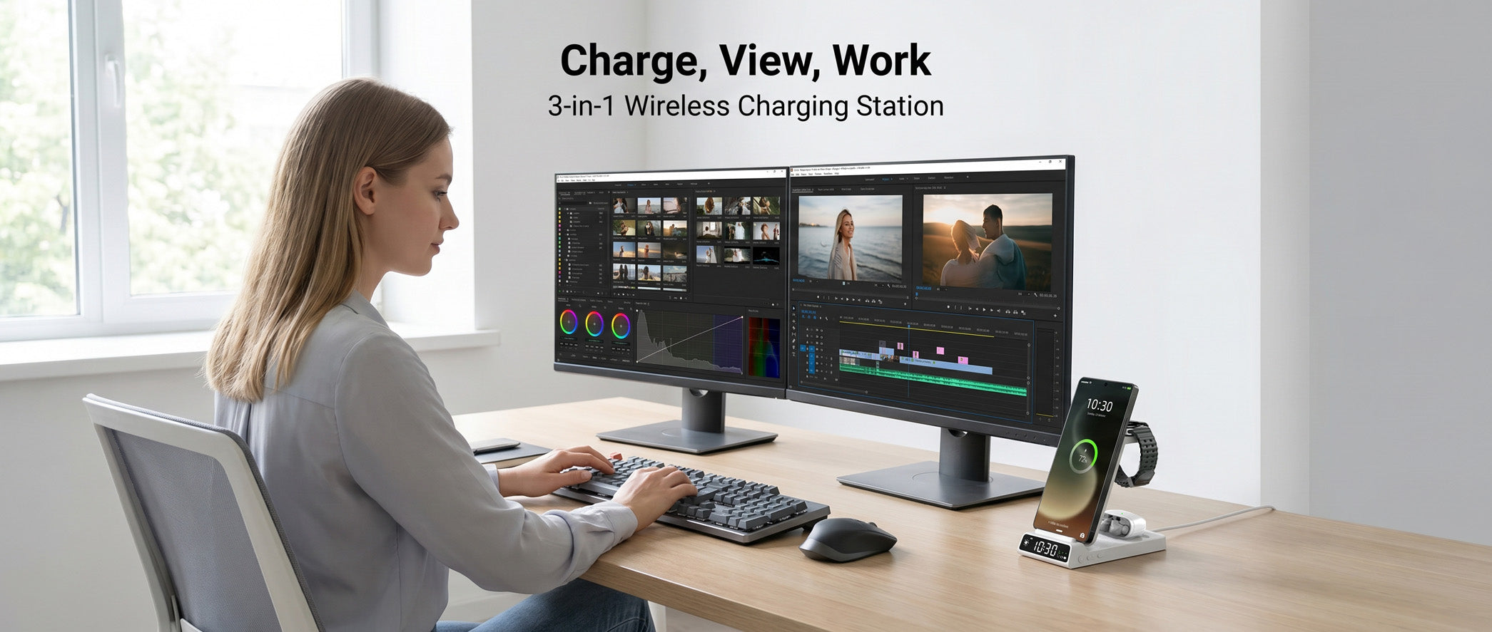 3-in-1 wireless charging station for multitasking desk setup