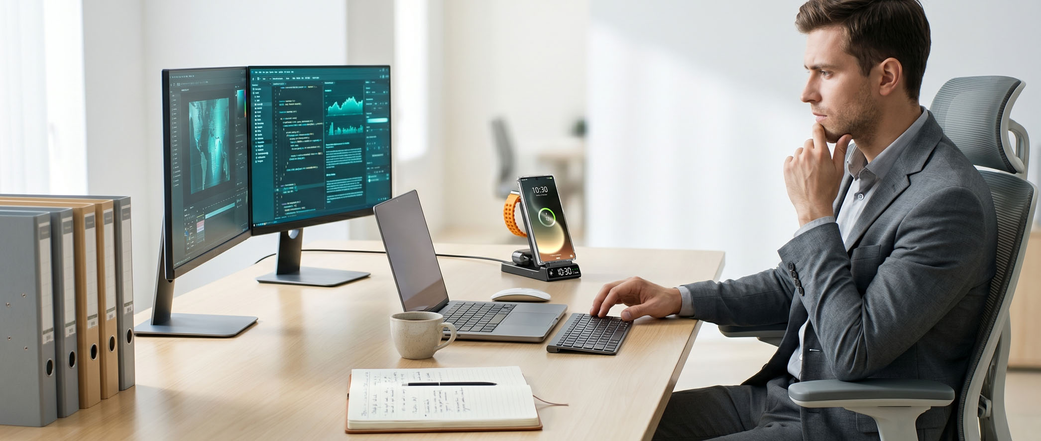 Elecdov CE20S Samsung 3-in-1 magnetic charging station on a desk