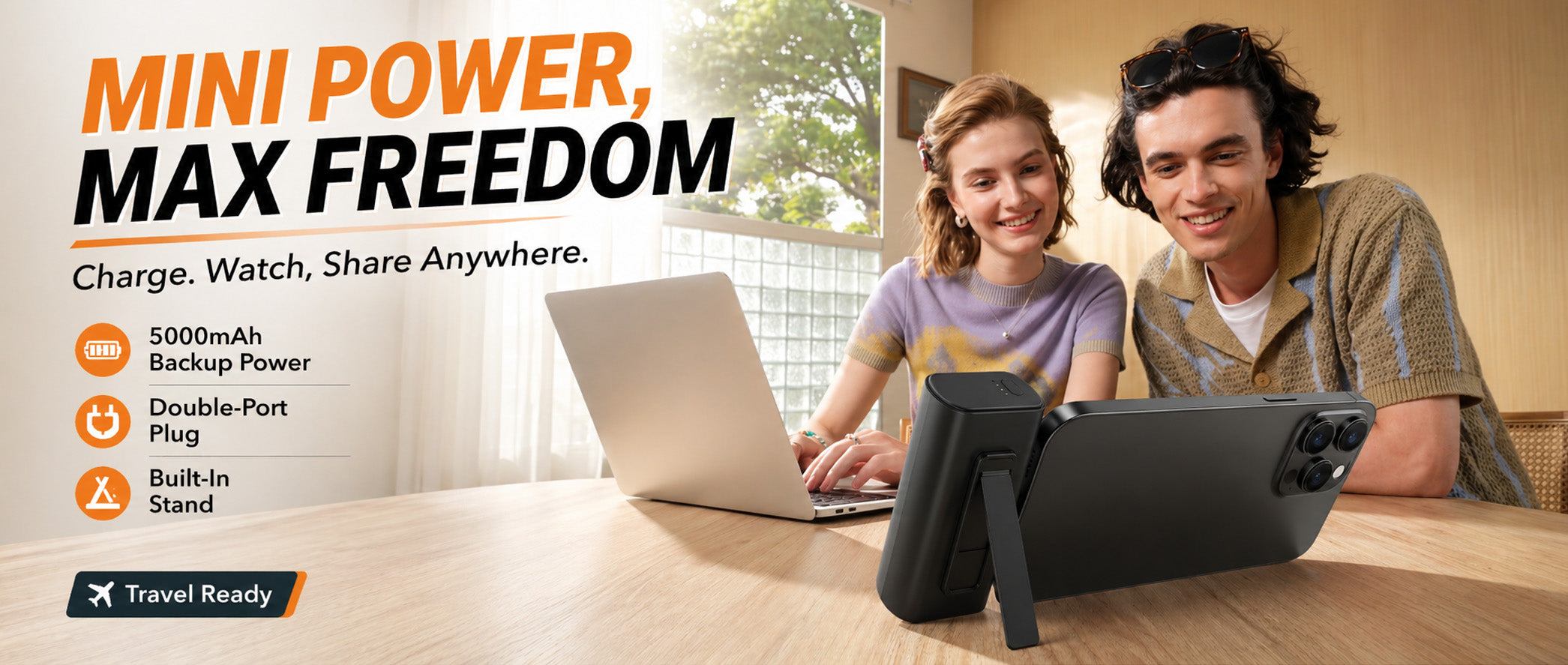 5000mAh power bank with mini portable stand for creatives on the go