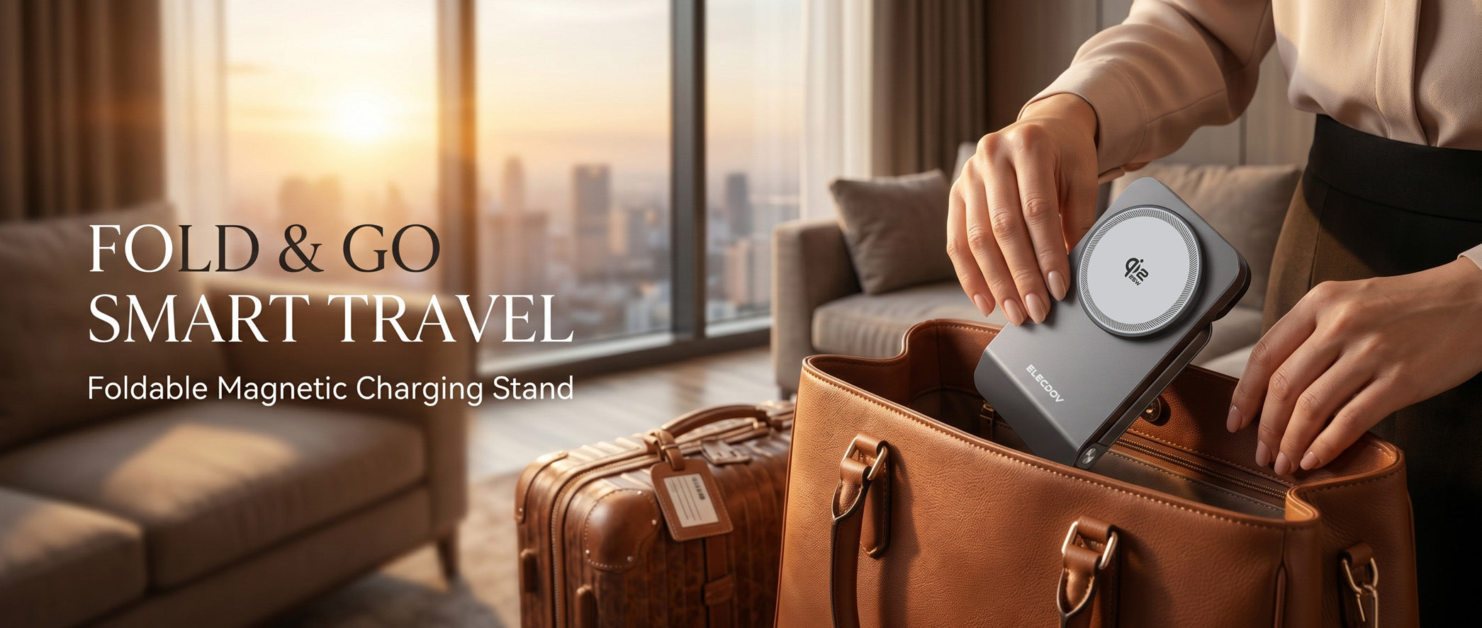 Foldable magnetic charging stand compact and portable for travel