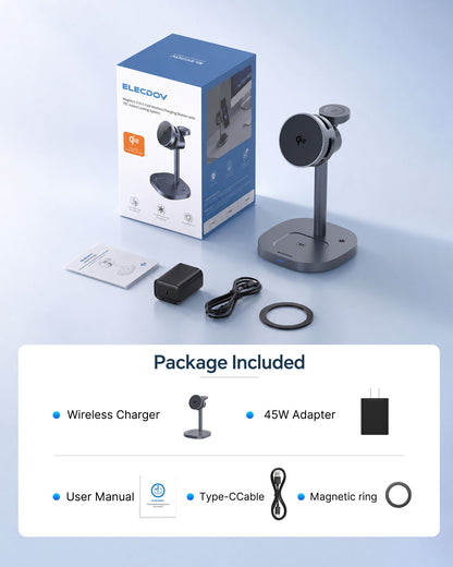 Elecdov W98S 3 In 1 Magnetic Charging Station for Samsung Qi2 Certified Charger,Includes Charger Plug
