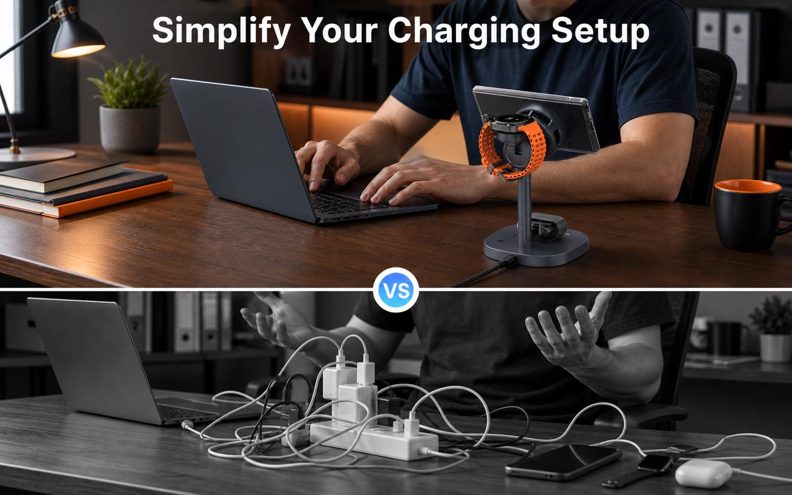 Clean desk wireless charging solution with cable-free design