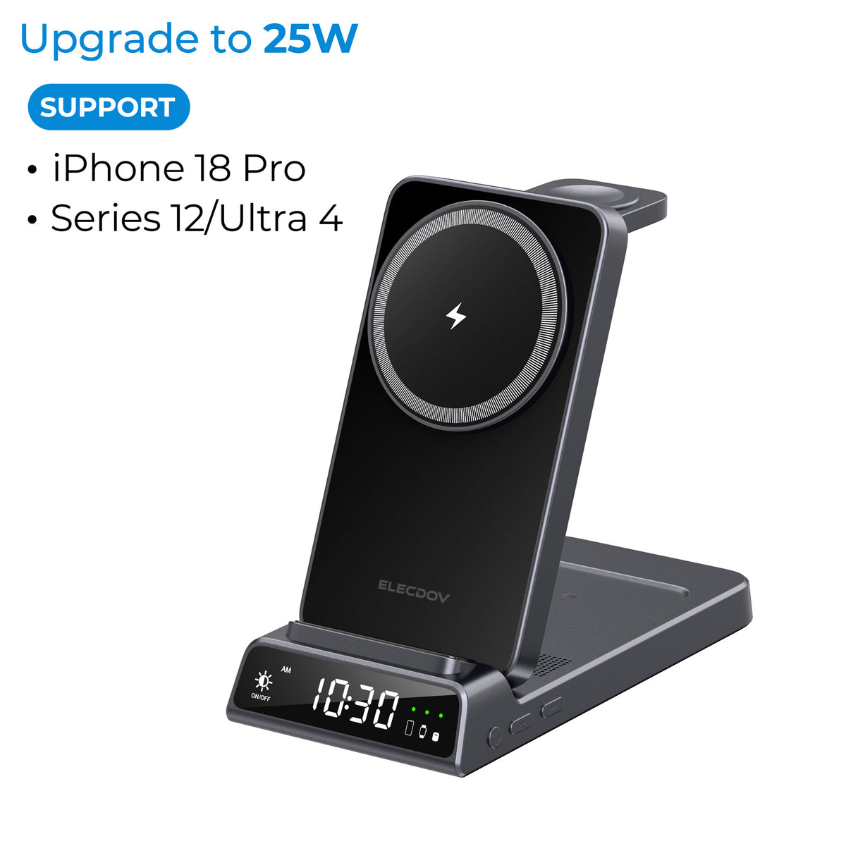 Elecdov CE19A-CF 3 In 1 Magnetic Charging Station for Apple,Includes Charger Plug