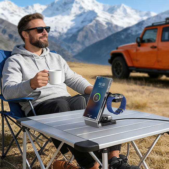 Outdoor adventure with portable charging for hiking and camping