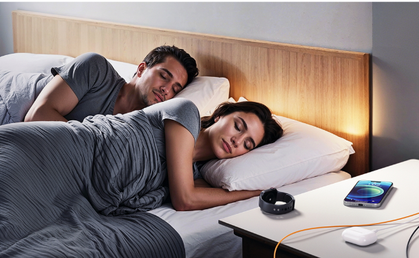 Bedside charging nightstand setup for dorm and hotel rooms