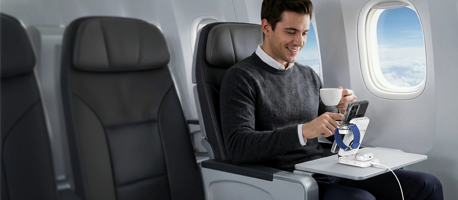Airplane wireless charging tray table