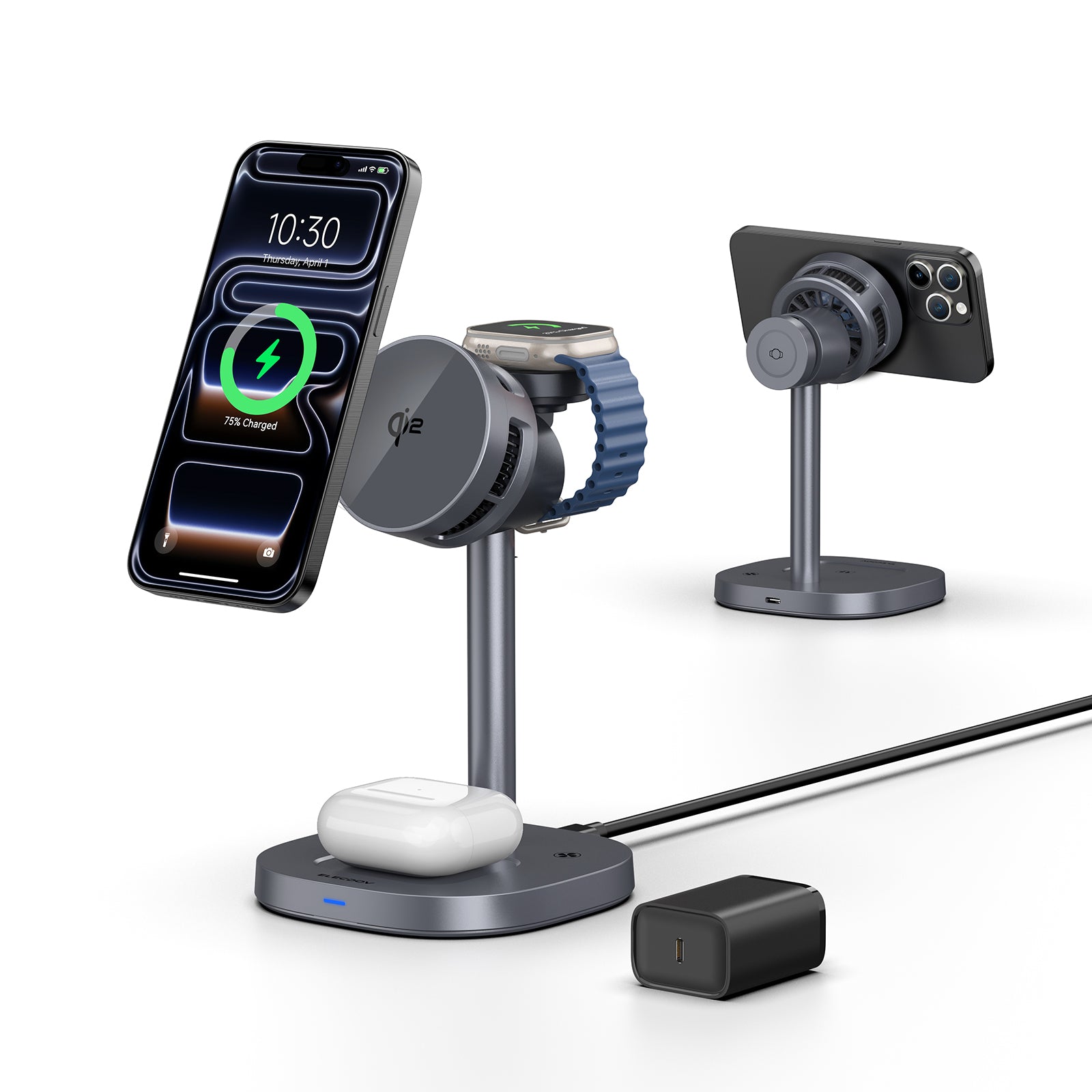 Elecdov W98A 3 In 1 Magnetic Charging Station for Apple Qi2 Certified Charger, Includes Charger Plug
