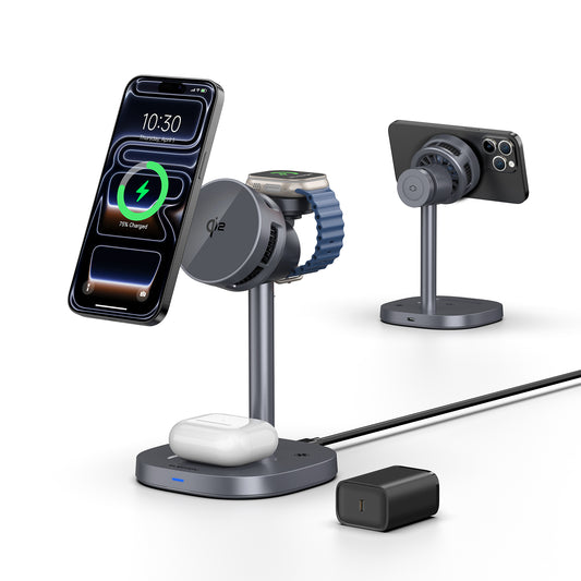 Elecdov W98A 3 In 1 Magnetic Charging Station for Apple Qi2 Certified Charger, Includes Charger Plug