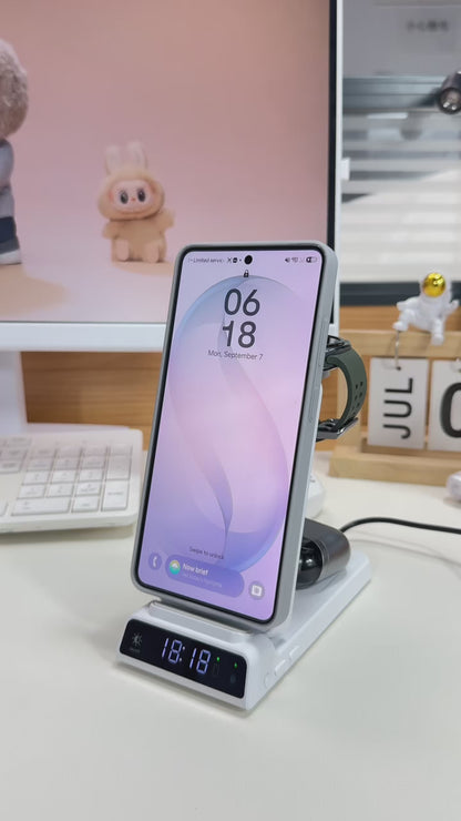 Elecdov CE19S 3-in-1 25W Magnetic Wireless Charging Station for Samsung Galaxy S26 Series, Galaxy Watch9/Ultra2 & Galaxy Buds4/Buds4 Pro, Charger Plug Included