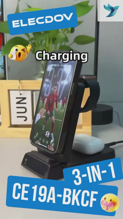Elecdov CE19A-CF 3 In 1 Magnetic Charging Station for Apple,Includes Charger Plug